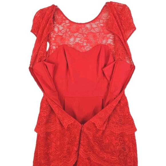 Cynthia Steffe ~Woman Size 6~ Red Fire Lace Short Sleeve Corset Dress. - Picture 16 of 16
